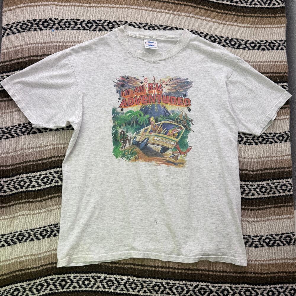 Vintage 90's I'm an RV Adventurer Carmine Eagle Airbrush Gray Tee Shirt Sz XL